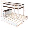 Twin-Over-Twin Bunk Bed with Twin size Trundle, Storage and Desk, White + Walnut