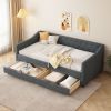 Twin Size Daybed with Drawers Upholstered Tufted Sofa Bed, Button Back and Piping, Waved Shape Arms