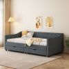 Twin Size Daybed with Drawers Upholstered Tufted Sofa Bed, Button Back and Piping, Waved Shape Arms