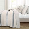 shamsCalifornia King Blue Off-White Cream Stripe 3 Piece Reversible Cotton Quilt Set