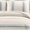 shamsCalifornia King Blue Off-White Cream Stripe 3 Piece Reversible Cotton Quilt Set