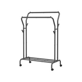 Minimalistic 2 Rod Wheeled Clothing Rack in Black
