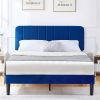 Full size Blue Upholstered Platform Bed Frame with Headboard