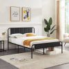 Full size Black Wood Metal Platform Bed Frame with Rounded Headboard Footboard