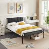 Full size Black Wood Metal Platform Bed Frame with Rounded Headboard Footboard