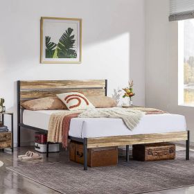 Full size Industrial Rustic Wood / Metal Platform Bed Frame with Headboard