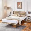 Full size Industrial Rustic Wood / Metal Platform Bed Frame with Headboard