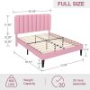 Full size Pink Upholstered Platform Bed Frame with Headboard