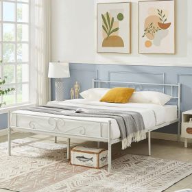 Full size White Metal Platform Bed Frame with Headboard and Footboard