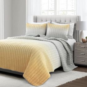 3-piec Yellow Orange Grey Lightweight Ombre Crinkle Fabric 3 Piece Quilt Set - Full/Queen