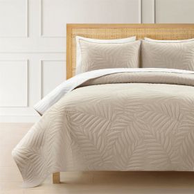 3-piece Lightweight Fern Leaf Reversible 3-PC White Beige Cotton Quilt Set - Full