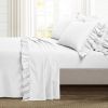 King size 6-Piece White Microfiber Sheet Set with Ruffled Edges