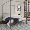 Queen size Modern Canopy Bed Frame with Headboard and Footboard in Gold Metal