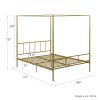 Queen size Modern Canopy Bed Frame with Headboard and Footboard in Gold Metal