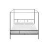 King size Dark Grey Metal Canopy Bed Frame with Headboard and Footboard