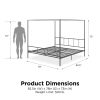King size Dark Grey Metal Canopy Bed Frame with Headboard and Footboard
