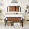 Twin Industrial Wood Metal Platform Bed Frame with Rounded Headboard Footboard