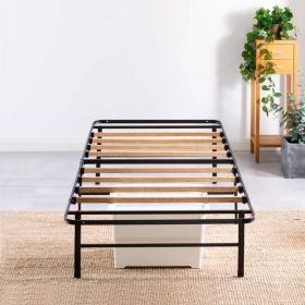 Twin size Metal Bed Frame with Bamboo Wood Slats
