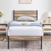 Twin Industrial Farmhouse Rustic Wood / Metal Platform Bed Frame with Headboard