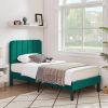 Twin size Green Upholstered Platform Bed Frame with Headboard