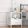 Set of 2 - Modern White Metal Wood Side End Table Nightstand with Storage Drawer