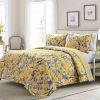 Full/Queen Yellow Blue Peacocks Floral Lightweight Cotton 3-Piece Quilt Set