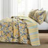 Full/Queen Yellow Blue Peacocks Floral Lightweight Cotton 3-Piece Quilt Set