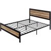Industrial Metal Wood Rivet Platform Bed Frame with Headboard and Footboard