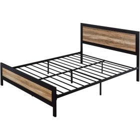 Industrial Metal Wood Rivet Platform Bed Frame with Headboard and Footboard