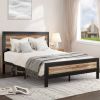 Industrial Metal Wood Rivet Platform Bed Frame with Headboard and Footboard