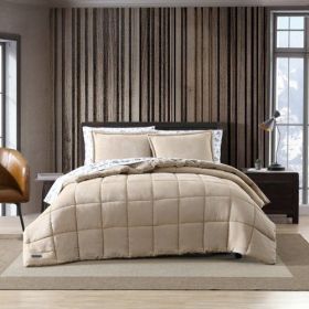 Beige Plush Sherpa Reversible Micro Suede Comforter Set