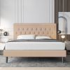Linen Platform Bed Frame with Button Tufted Headboard