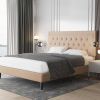 Linen Platform Bed Frame with Button Tufted Headboard
