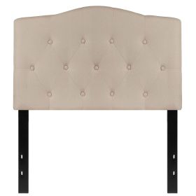 Beige Fabric Upholstered Button Tufted Headboard
