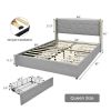Grey/Gold Linen Headboard 4 Drawer Storage Platform Bed