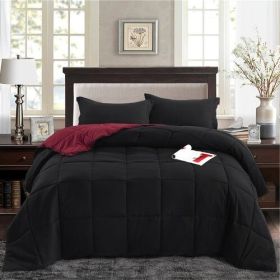 Black/Maroon Traditional Microfiber Reversible 3 Piece Comforter Set