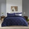 Navy All Season Pleated Hypoallergenic Microfiber Reversible 3 Piece Comforter Set