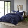 Navy All Season Pleated Hypoallergenic Microfiber Reversible 3 Piece Comforter Set