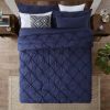 Navy All Season Pleated Hypoallergenic Microfiber Reversible 3 Piece Comforter Set