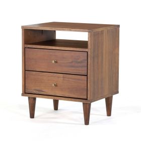 Farmhouse Rustic Mid Century 2 Drawer Nightstand