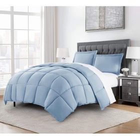 Blue Reversible Microfiber Down Alternative Comforter Set
