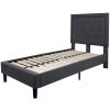 Dark Gray Fabric Upholstered Platform Bed with Button Tufted Headboard