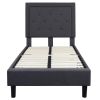 Dark Gray Fabric Upholstered Platform Bed with Button Tufted Headboard