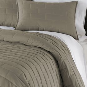 Taupe Modern Brick Stitch Microfiber Reversible 3 Piece Comforter Set