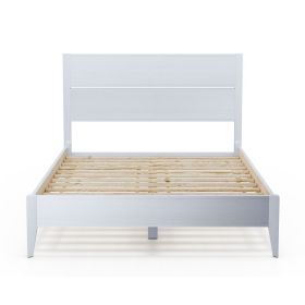 White Rustic Mid Century Slatted Platform Bed