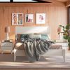 White Rustic Mid Century Slatted Platform Bed