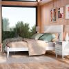White Rustic Mid Century Slatted Platform Bed