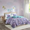 100% Cotton Kids Teal Purple Unicorn Quilt Coverlet Bedspread Set