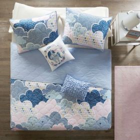 Kids Blue Pink Unicorn Clouds Quilt Coverlet Bedspread Set