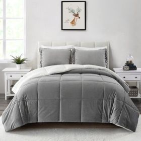 Grey Plush Microfiber Reversible Comforter Set